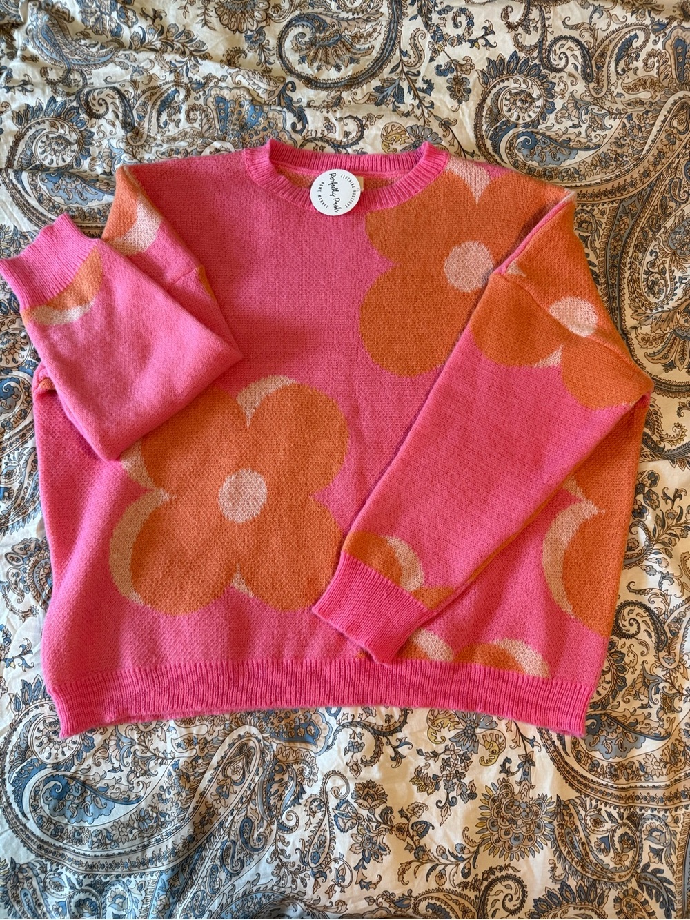 1.4.3. Story by Line Up Pink and Orange Floral Crewneck Sweater